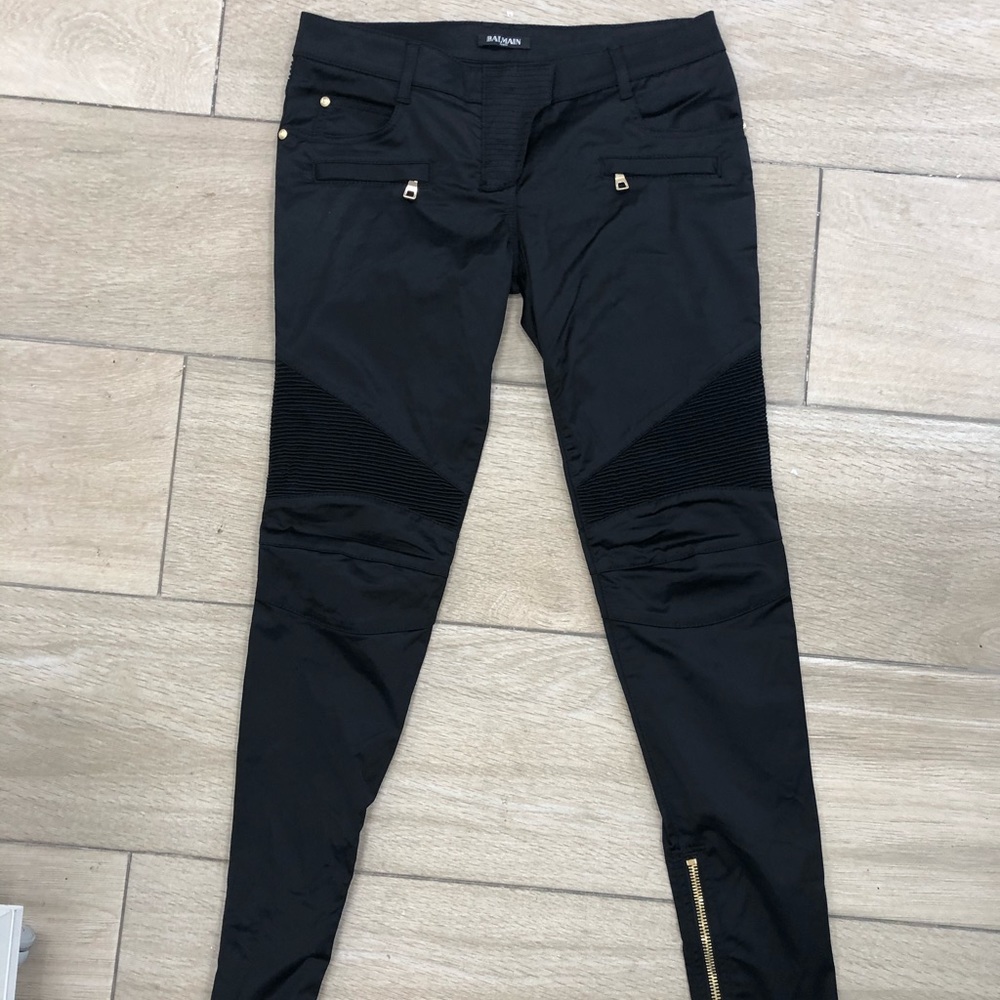 Balmain Black Silk Biker Pant